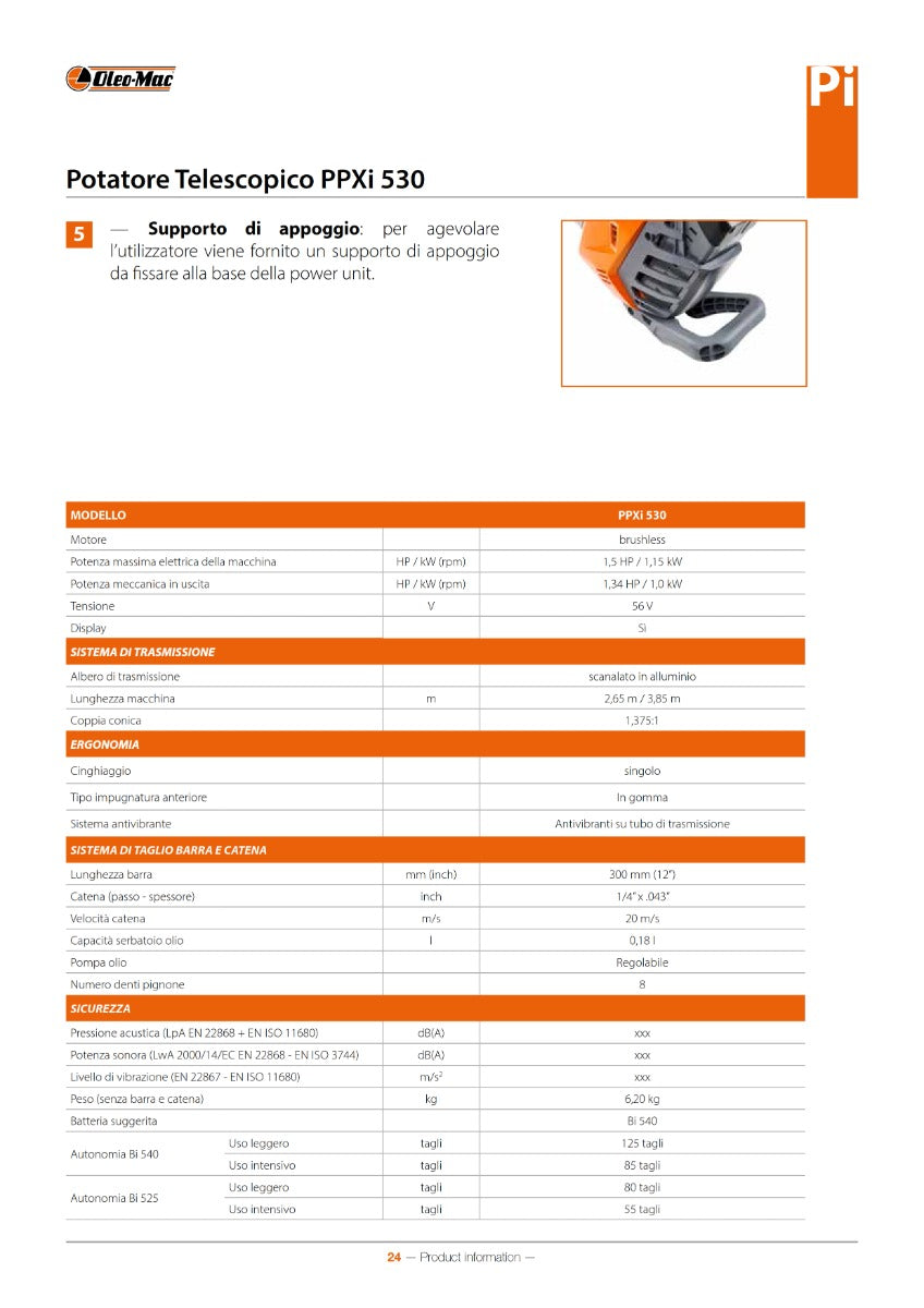 KIT POTATORE TELESCOPICO A BATTERIA PPXI 530+1 BAT.4 AH+CRG-56V OLEOMAC
