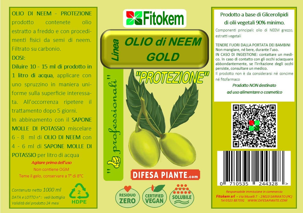 OLIO DI NEEM GOLD DA 1 LT.CON ZEOLITE CHABASITE FITOKEM