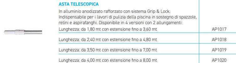 ASTA TELESCOPICA ALLUMINIO DA MT. 1.8 A 3.6 MT.PER RETINO PISCINA
