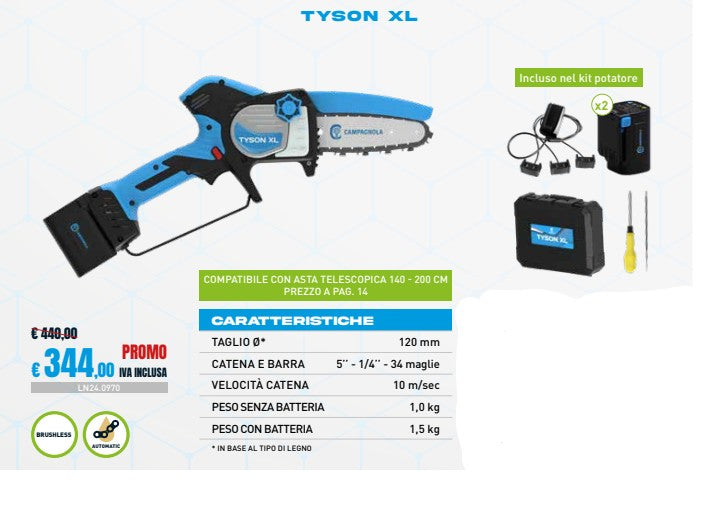 Potatore a batteria Tyson xl diametro 120 mm Campagnola