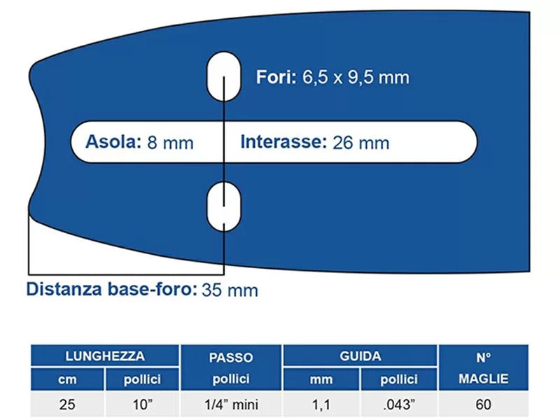 BARRA PER MOTOSEGA OLEOMAC/SHINDAIWA 60 MAGLIE 1/4 1.1 CM.30 MAYA