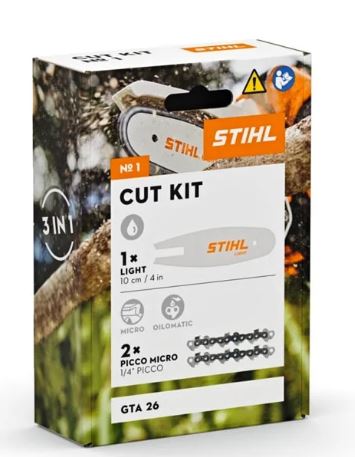 KIT CUT N.1 RICAMBIO PER GTA 26 CON 2 CATENE 28 MAGLIE+BARRA STIHL