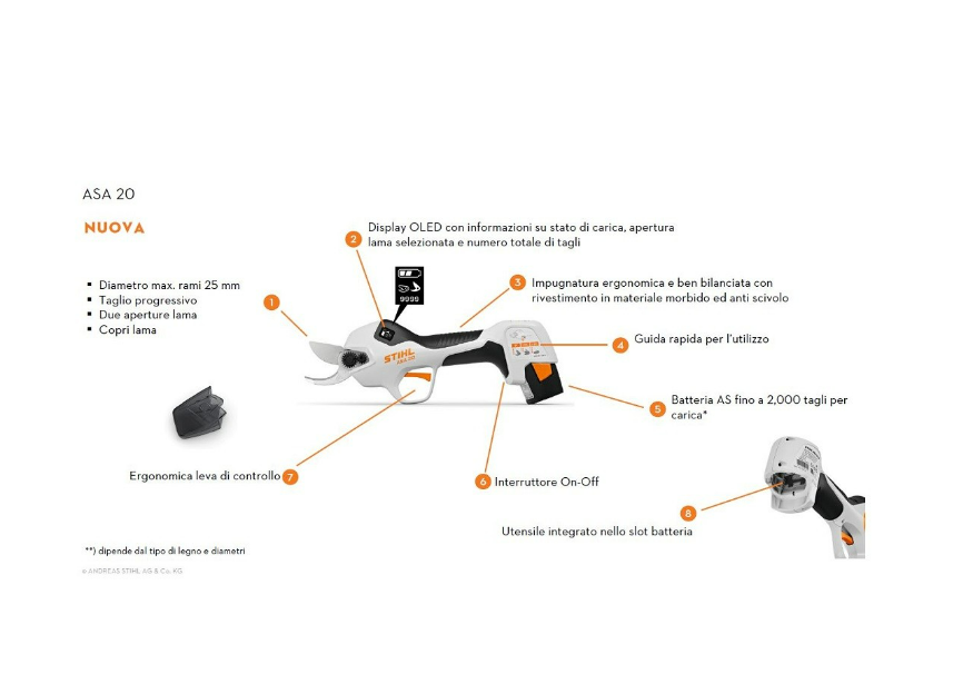 FORBICE SVETTATOIO A BATTERIA ASA 20.0 SET CON AS2 E AL1 STIHL