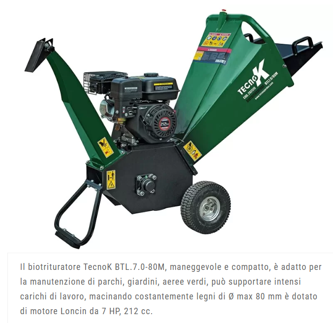 BIOTRITURATORE A SCOPPIO TECNOK BTL7.0 /80M TECNO GARDEN