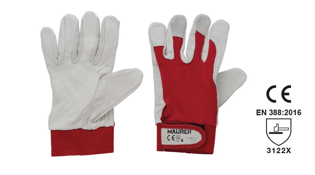 GUANTI LAVORO PELLE GOLF CON POLSINO TG.9 MAURER DORSO TESSUTO