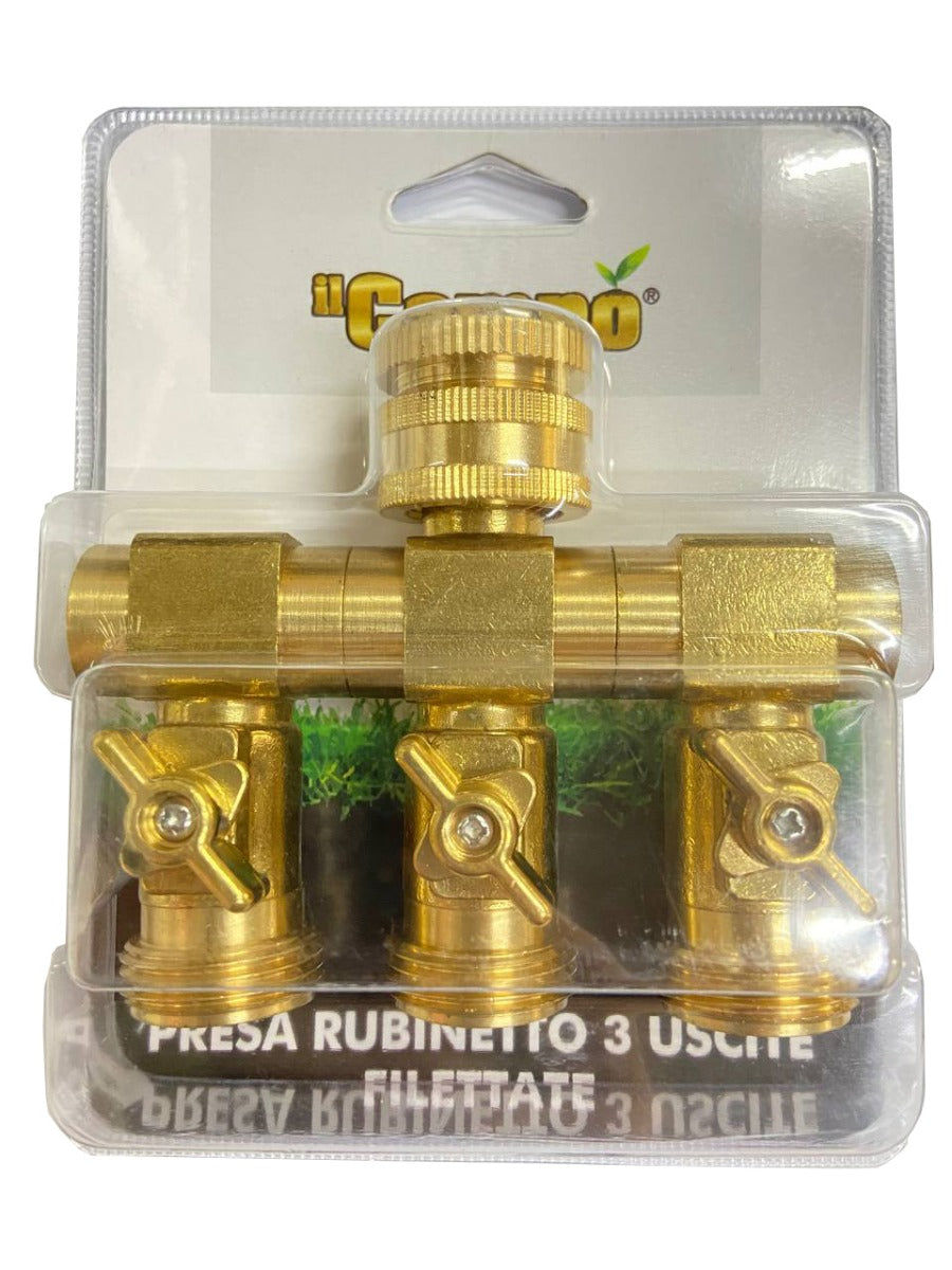 PRESA RUBINETTO 3 USCITE FILETTATE UIN OTTONE IL CAMPO