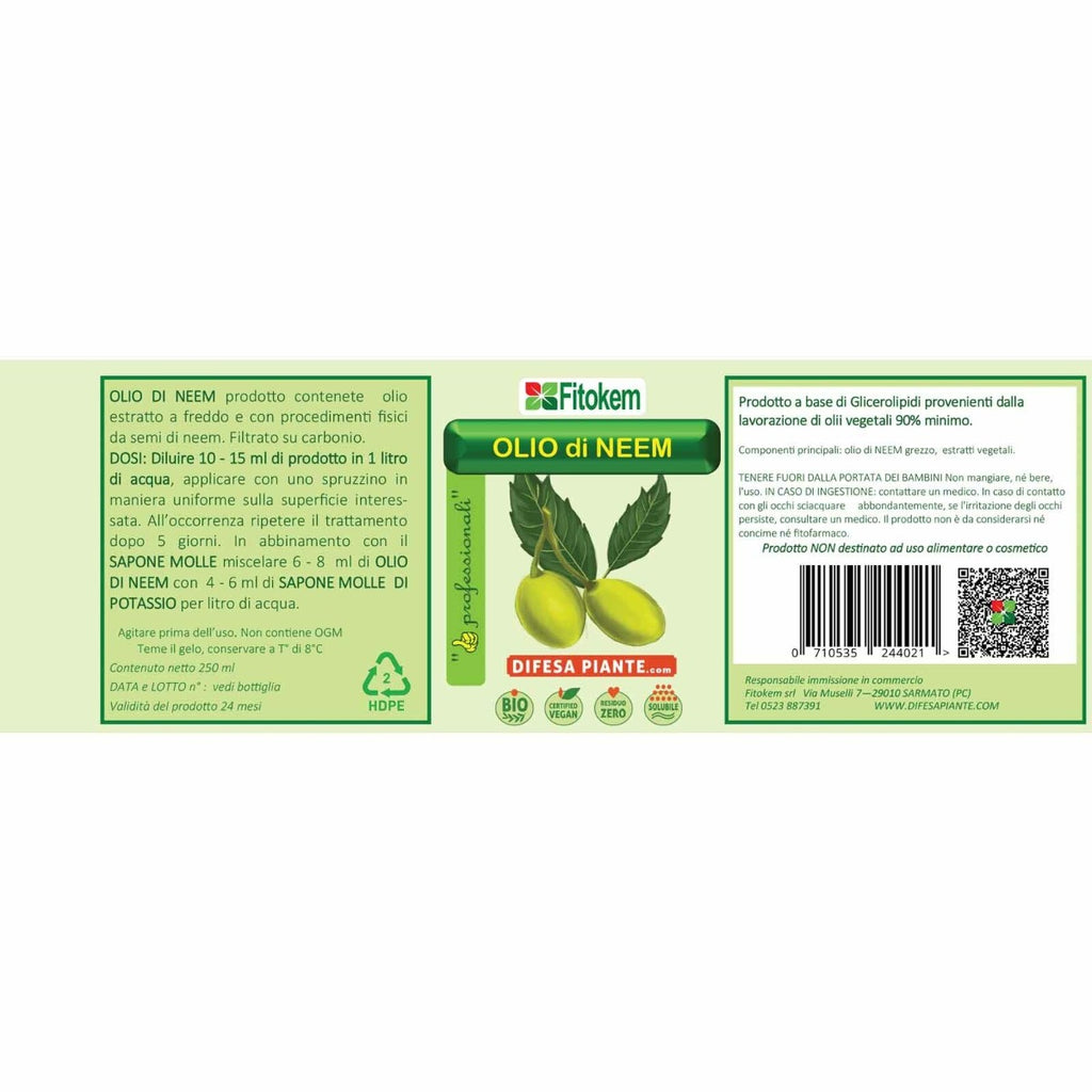OLIO DI NEEM DA 250 ML. FITOKEM