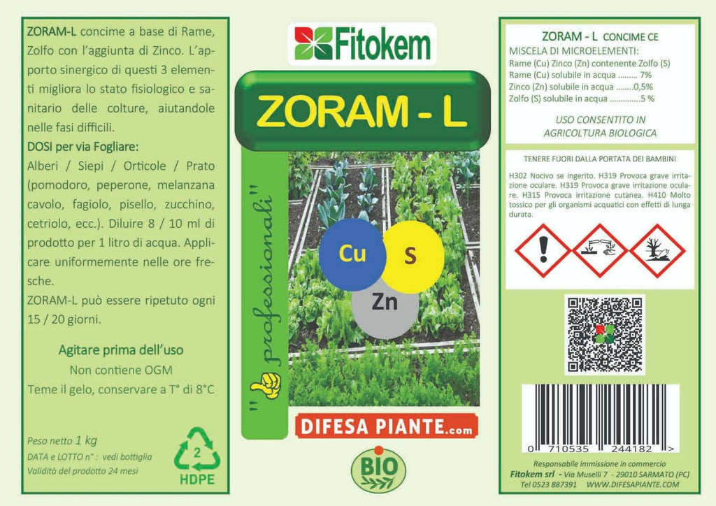 CONCIME ZORAM-L A BASE DI RAME ZOLFO E ZINCO DA 1 LITRO FITOKEM