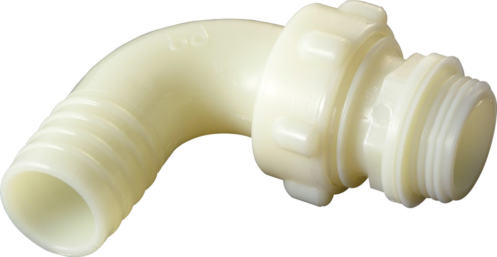 RACCORDO TRE PEZZI CURVO 90° MASCHIO 1" X 20 NYLON BIANCO BUCCHI