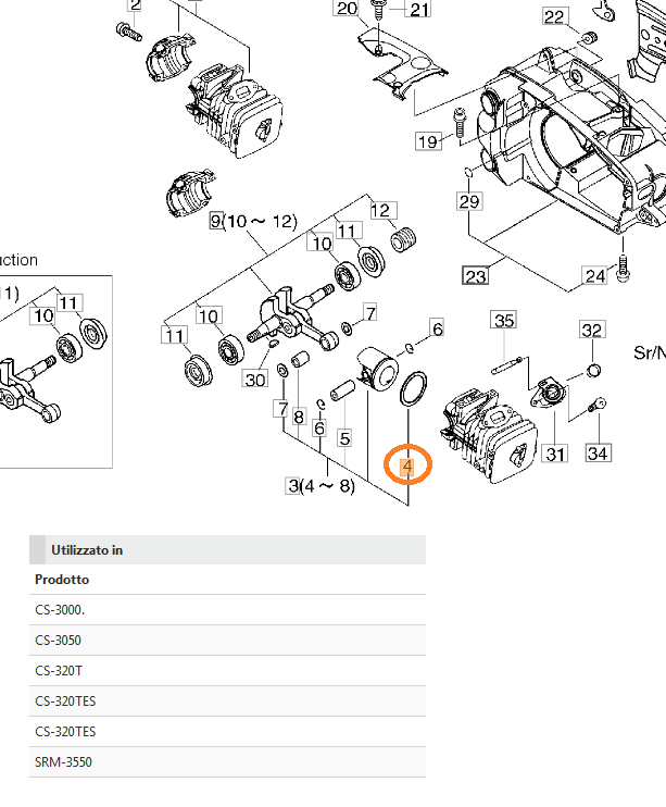 SEGMENTO FASCE PISTONE DIAMETRO 37 PER MOTOSEGA 320 TS SHINDAIWA