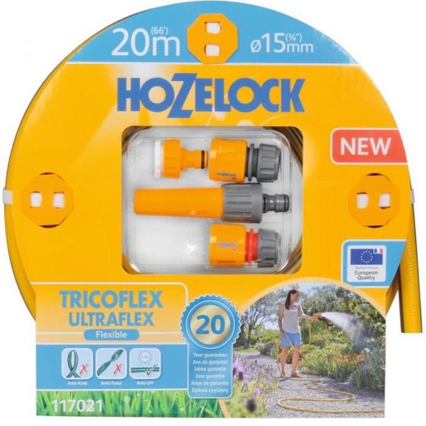 SET TUBO TRICOFLEX ULTRAFLEX DIAM.15 MT.20 LANCIA RACCORDI HOZELOCK