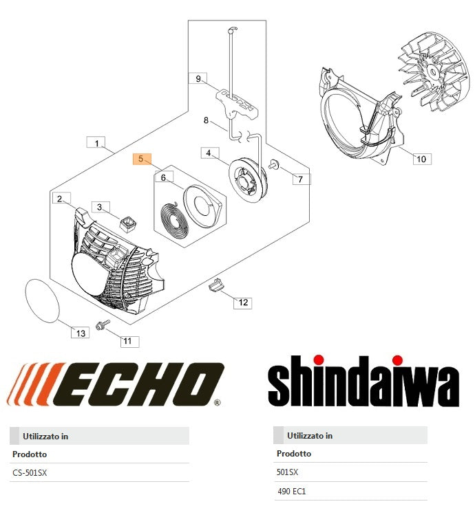 MOLLA AVVIAMENTO PER MOTOSEGA TIPO 490/501 SX SHINDAIWA
