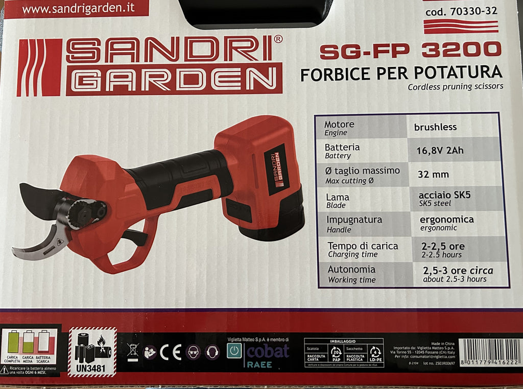 FORBICE A BATTERIA SG-FP 3200 CON 2 BATTERIE SANDRI GARDEN