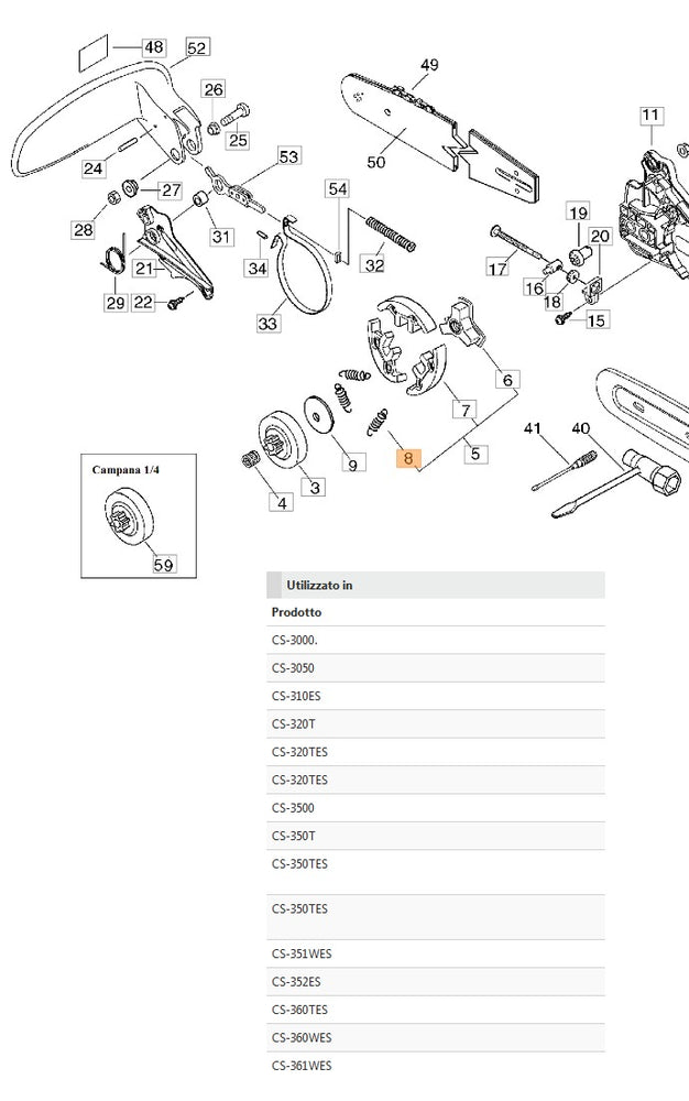 MOLLA FRIZIONE PER MOTOSEGA 305-360 TS-362 TS SHINDAIWA