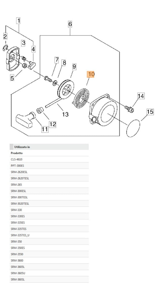 MOLLA AVVIAMENTO PER DECESPUGLIATORE T350/450 SHINDAIWA