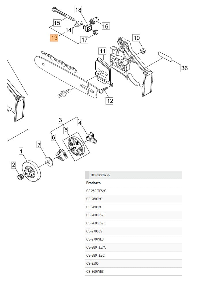 TENDICATENA COMPLETO PER MOTOSEGA 280 TCS SHINDAIWA
