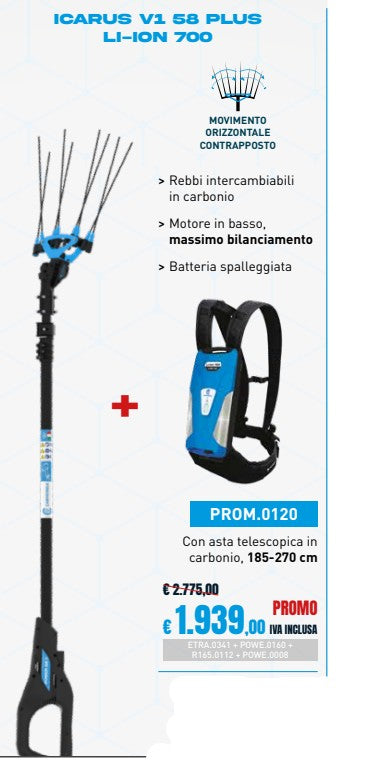 KIT ICARUS V1 58 PLUS LI/ION 700 CAMPAGNOLA ASTA CARBONIO 185/270