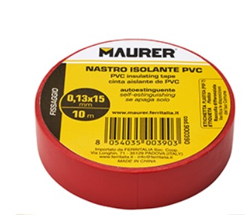 NASTRO ISOLANTE PVC ROSSO MAURER 10 MT.X15 MM SP. 0.13 MM MAURER