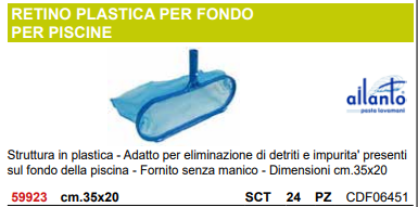 RETINO A SACCO PER PISCINA PLASTICA SENZA MANICO