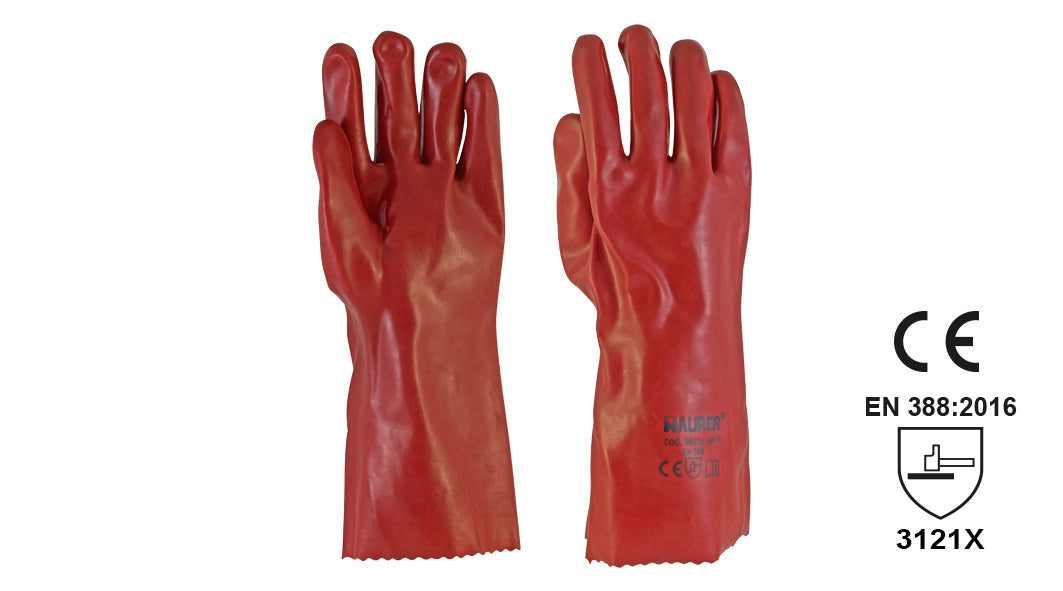 GUANTI LAVORO PVC 100% ROSSO LUNGO 35 CM TG. 10 MAURER