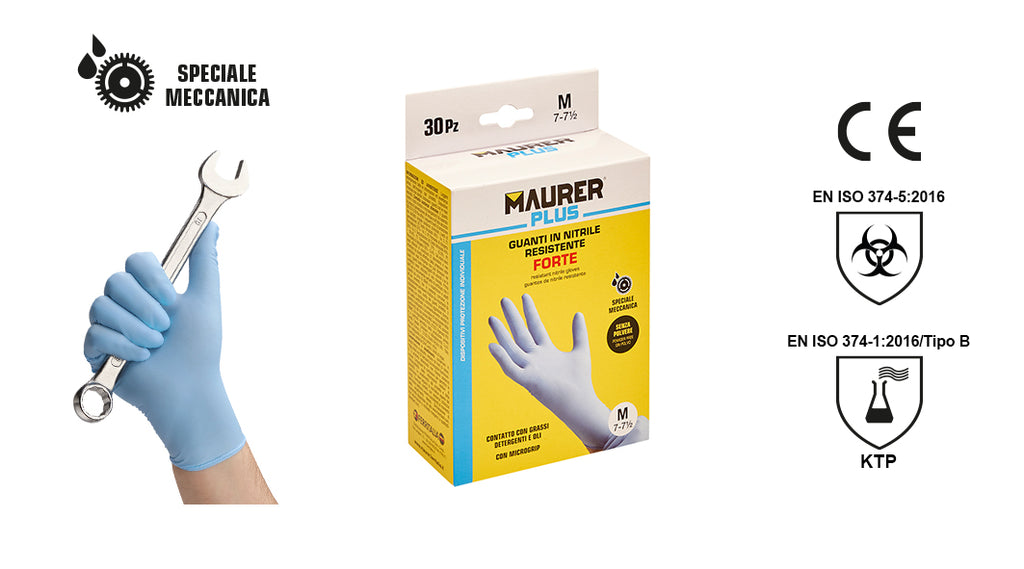 GUANTI MONOUSO NITRILE FORTE TG. L(8-8 1/2)MAURER PLUS 30 PEZZI