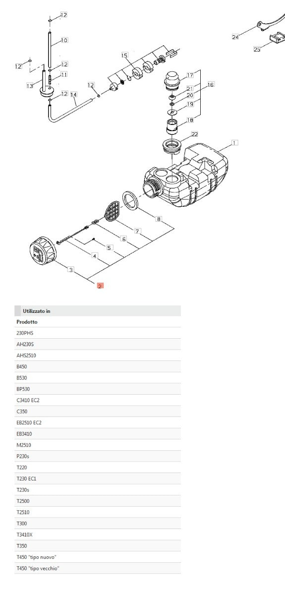 TAPPO SERBATOIO COMPLETO PER DECESPUGLIATORE T 350/450