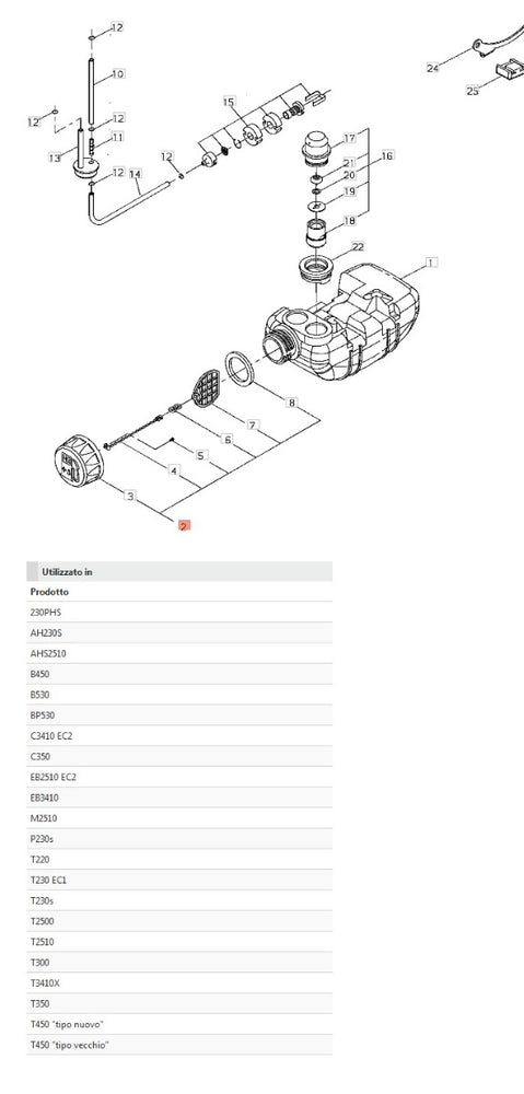 TAPPO SERBATOIO COMPLETO PER DECESPUGLIATORE T 350/450