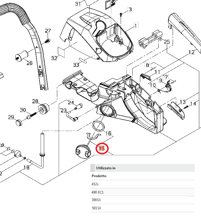 TAPPO MISCELA COMPLETO PER MOTOSEGA  TIPO 501 SX SHINDAIWA