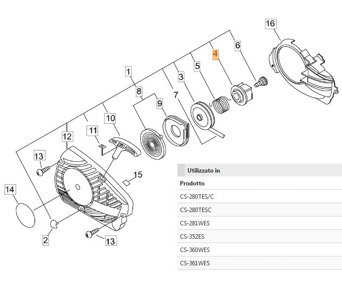 INNESTO AVVIAMENTO PER MOTOSEGA 280 TCS SHINDAIWA