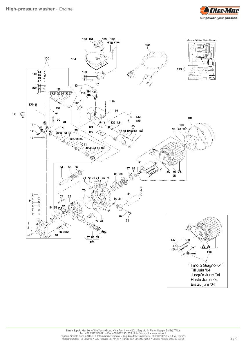 Anello ricambio idropulitrice 121/136/145/175/190/300 HC Oleomac