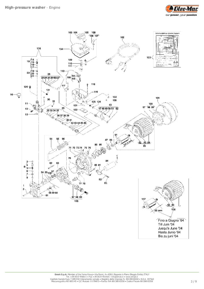 Anello ricambio idropulitrice 121/136/145/175/190/300 HC Oleomac