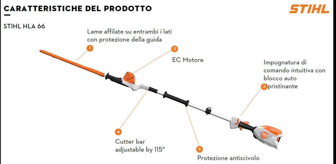 TAGLIASIEPI A BATTERIA SU ASTA TELESCOPICA 125-205 CM HLA 66 STIHL