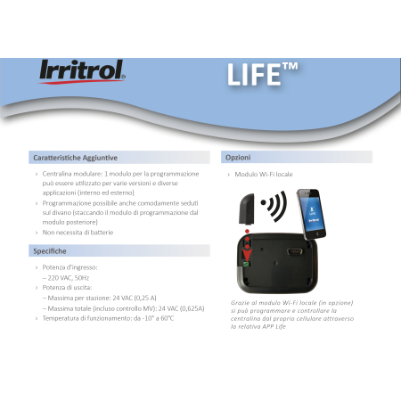 PROGRAMMATORE IRRITROL LIFE4 TRASFORMATORE INTERNO 230/240VAC