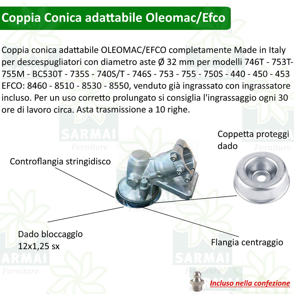 COPPIA CONICA PER Decespugliatore 10 Denti D 28 Mm Efco 8400-8460-8500 COPPIA CONICA PER Decespugliatore 10 Denti D 28 Mm Efco 8400-8460-8500