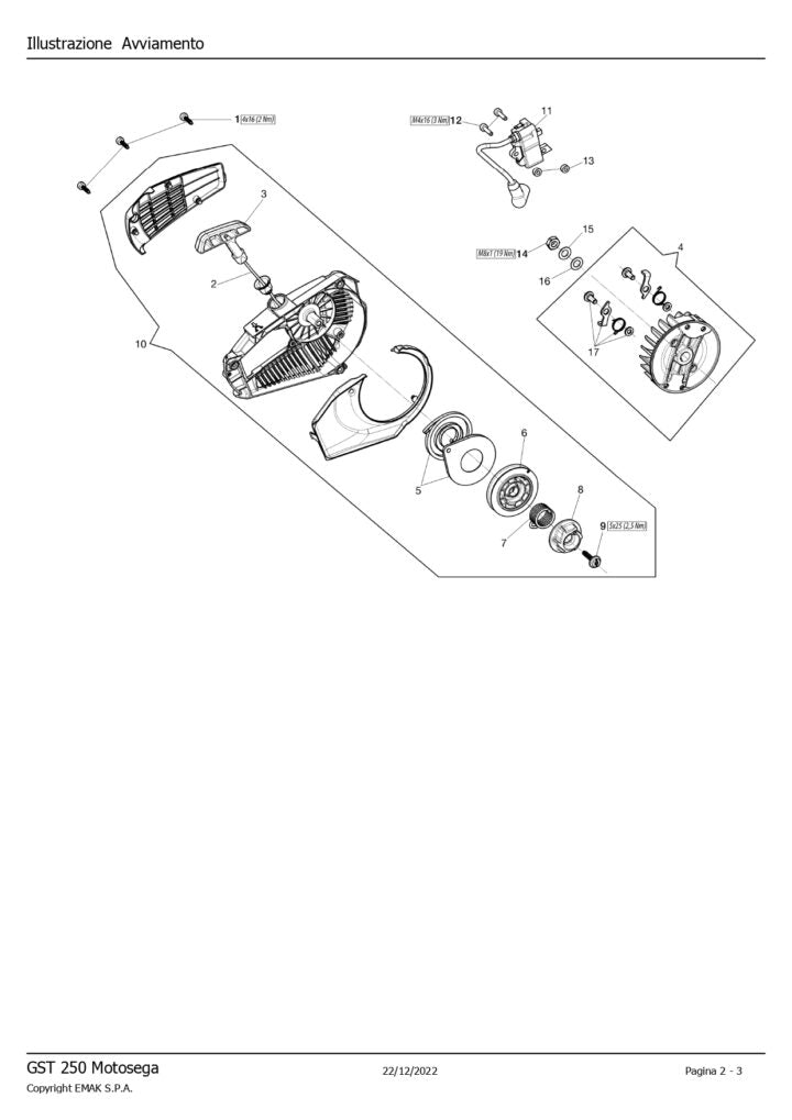 AVVIAMENTO COMPLETO CONVOGLIATORE PER MOTOSEGA GST 250 OLEOMAC