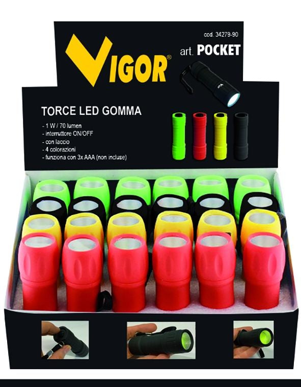 TORCIA LED IN GOMMA COLORI ASSORTITI VIGOR