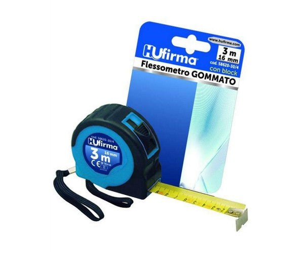 FLESSOMETRO METRO GOMMATO C/ BLOCK NASTRO 16 MM 3 METRI HU-FIRMA