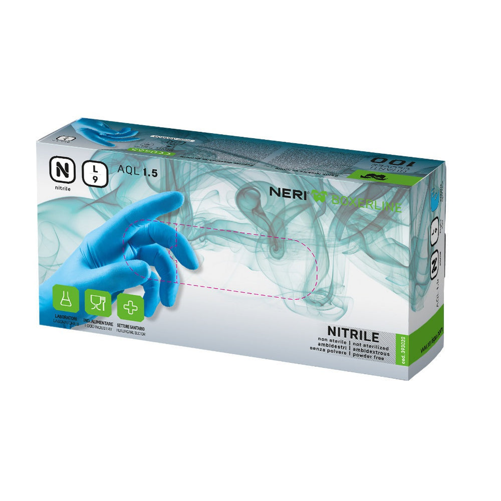 GUANTI NITRILE AZZURRI S/POLVERE TAGLIA L 100 PEZZI AQL 1.5