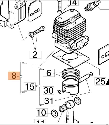 KIT CILINDRO E PISTONE COMPLETO PER DECESPUGLIATORE 735 OLEOMAC