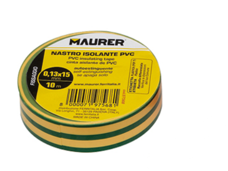 NASTRO ISOLANTE PVC GIALLO/VERDE MAURER 10 MTX15 MM SP.0.13 MM