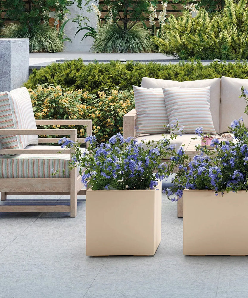 VASO KEBE QUADRO GREENER CM.40 CON RISERVA D'ACQUA BEIGE RUOTE DUNE