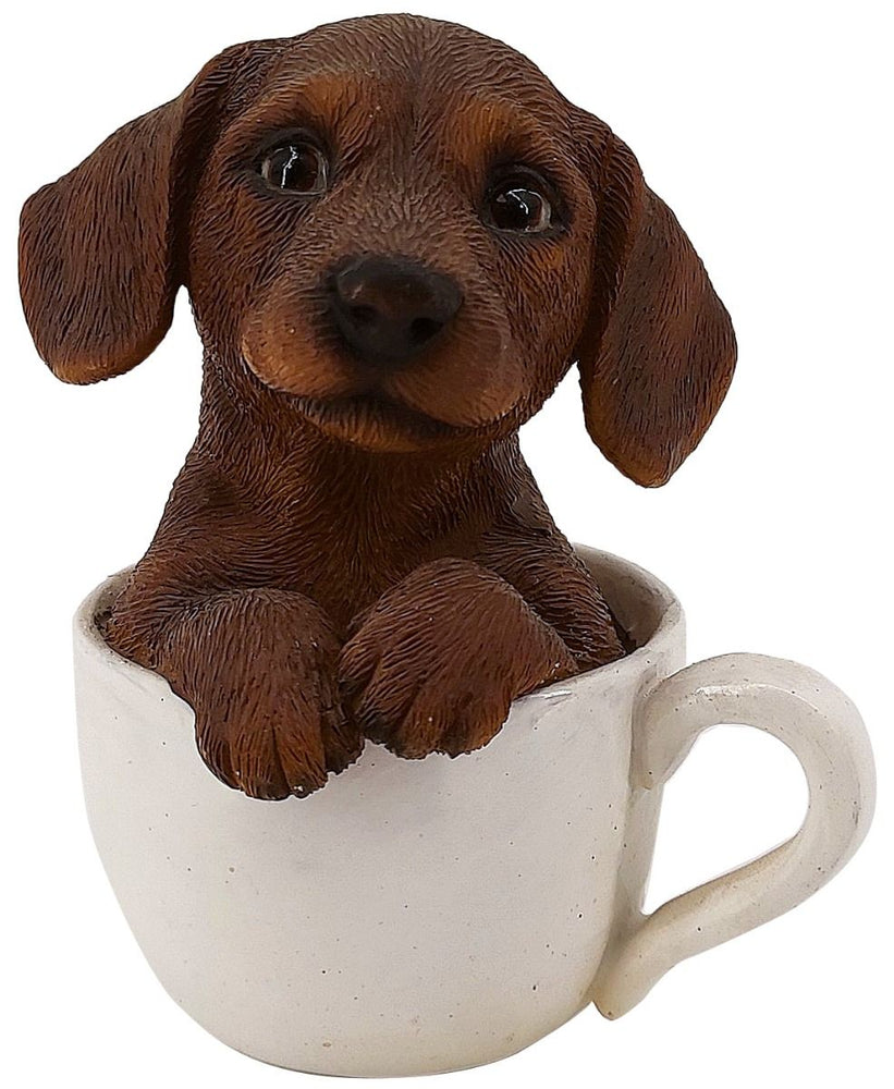 CANE BASSOTTO IN TAZZA CM.10 IN VETRORESINA ANTICO MESTIERE