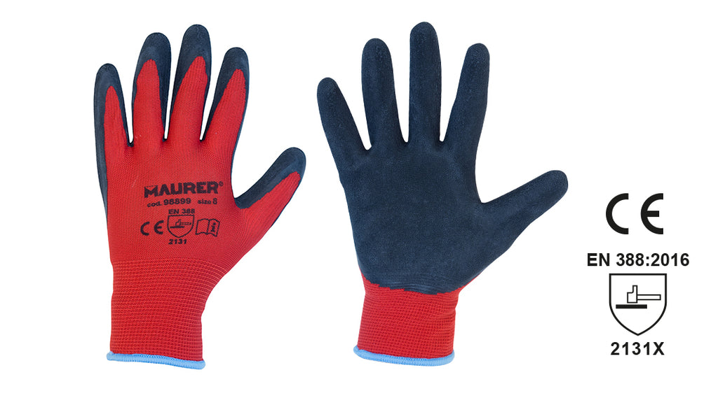 GUANTI LAVORO FILATI IN NYLON GRIP-FLEX ROSSO GRIGIO TG.9 MAURER