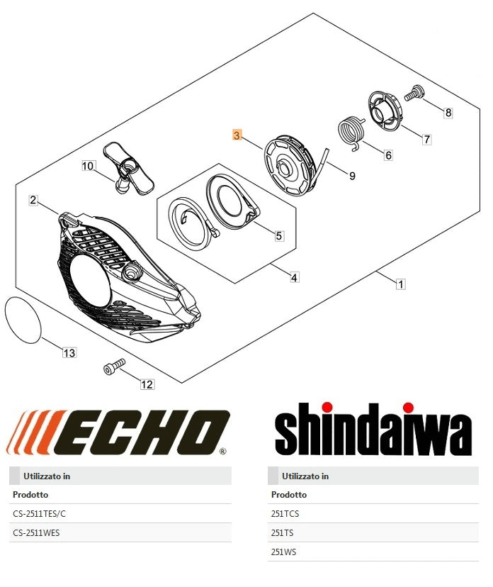 AVVOLGIFUNE RICAMBIO PER MOTOSEGA 251 SHINDAIWA