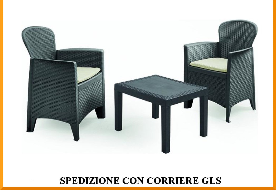 SET ARREDO GIARDINO RATTAN AKITA ANTRACITE 3 PEZZI